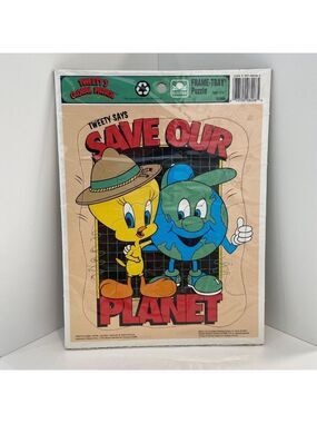 Vintage Tweetys Global Patrol Save Our Planet 1993 Golden Frame-Tray Puzzle 10"x